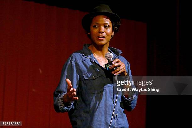 Actress Cassandra Freeman speaks onstage during the premiere of "Long Nights Short Mornings" during the 2016 SXSW Music, Film + Interactive Festival...