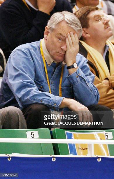 Montreal lawyer and chairman of the World Anti-Doping Agency Dick Pound watches the men's 1000m quarter-finals of the short track speed skating at...
