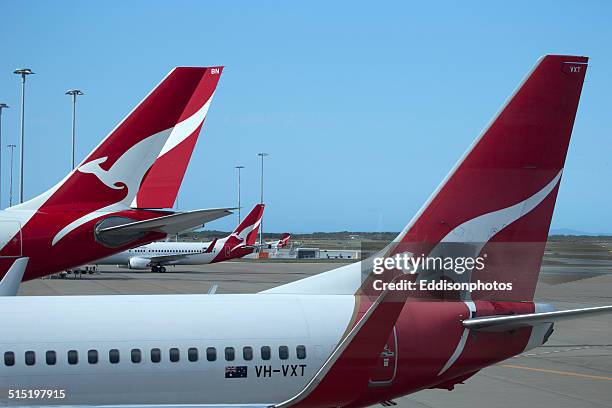 qantas tails - tail fluke stock pictures, royalty-free photos & images