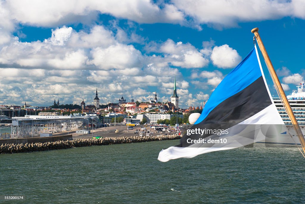 Bandeira da Estónia a soprarweather no vento
