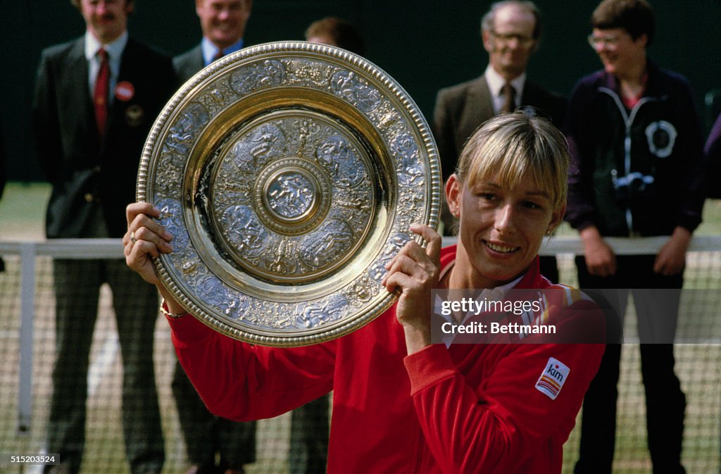 Tennis Star Martina Navratilova with the Wimbledon Prize