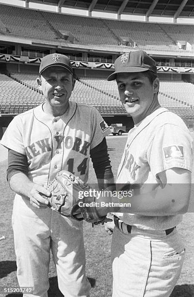 Atlanta, Georgia- NY Mets manager Gil Hodges and his star fireballing pitcher, Tom Seaver , get a look at Atlanta Stadium as the Mets worked out for...