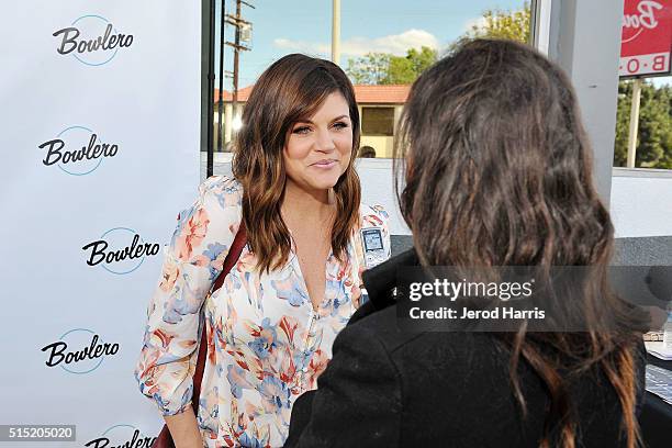 Actress Tiffani Thiessen hosts the Grand Opening of Bowlero on March 12, 2016 in Woodland Hills, California.