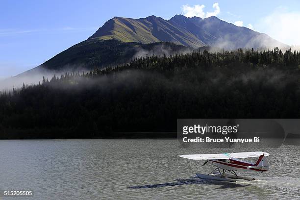 trail lake in moose pass - water glide stockfoto's en -beelden