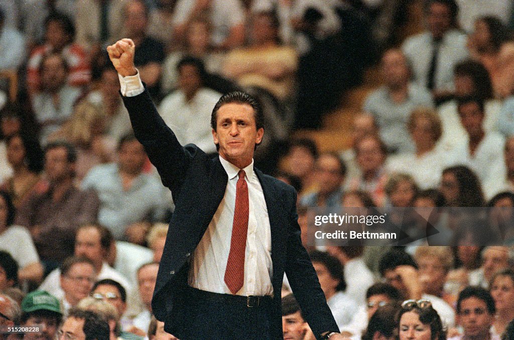 Pat Riley Raising His Fist