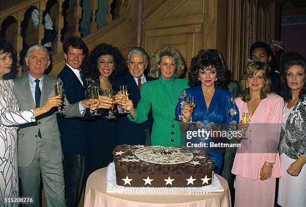 It was a big night on the set of Dynasty as the shows' cast crew partied at the send of filming of their 150th show 9/23. Toasting the events are...