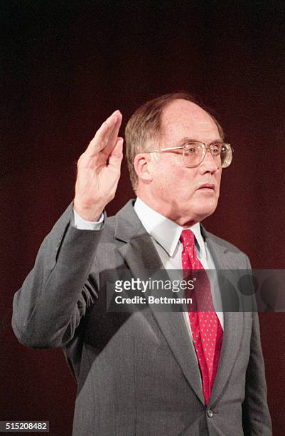Washington, DC: Chief Justice nominee William Rehnquist is sworn in to testify before the Senate Judiciary Committee. Senate Republicans called...
