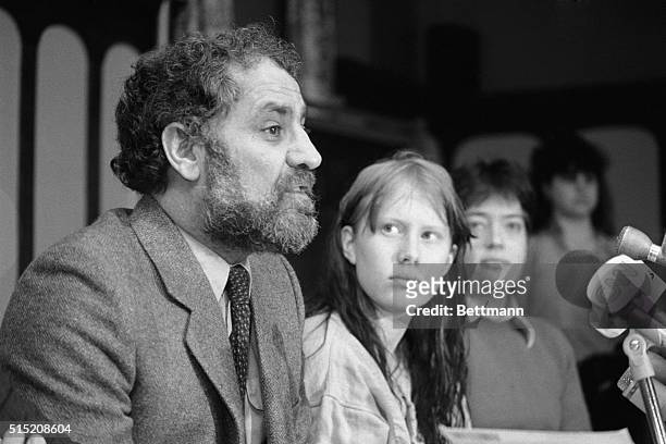 Northampton, Mass.: Abbie Hoffman, , and Amy Carter, , hold news conference here, prior to court appearance in the highly publicized trial of CIA...
