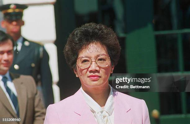 Philippine president Corazon Aquino attends a 1986 address on the White House South Lawn. Aquino, a housewife and widow of the murdered politician...