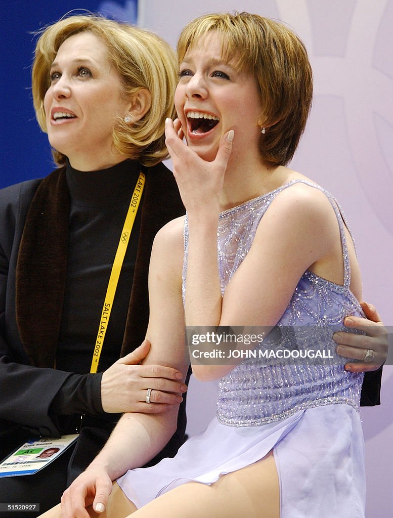 US Sarah Hughes (R) and her trainer Robin Wagner r