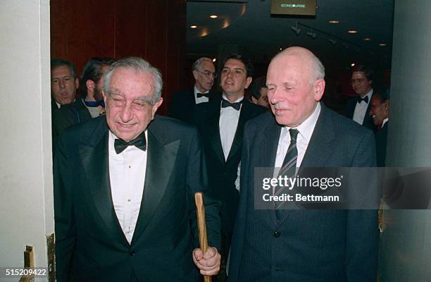 Edward Teller, American nuclear scientist, known as the father of the Hydrogen Bomb, with Andrei Sakharov, Soviet nuclear scientist; both are shown...