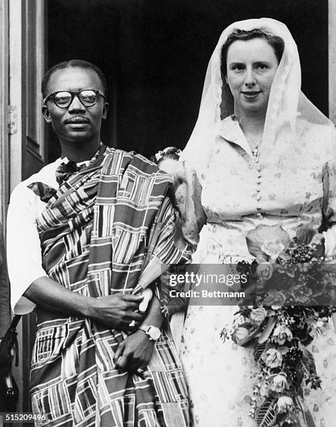 The former Enid Margaret Cripps youngest daughter of the late Sir Stafford Cripps, leaves St. John's Church after her marriage to Joseph Appiah, a...