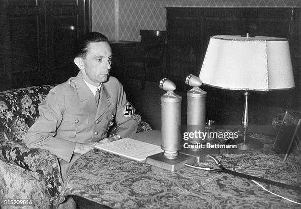 Picture shows Nazi Propaganda Minister, Paul Joseph Goebbels, during his radio broadcast.