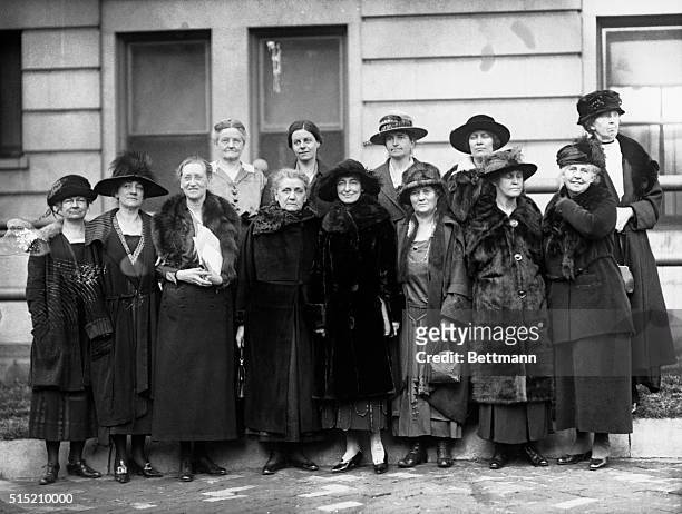 Washington, DC: Prominent women assembled in Washington to discuss World Arms Affairs held their first meeting recently; Front row, left to right:...