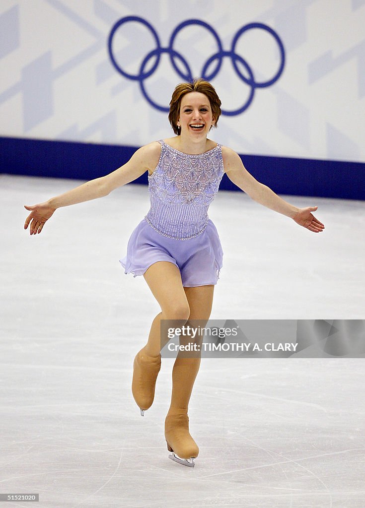 US Sarah Hughes skates to the podium to attend the