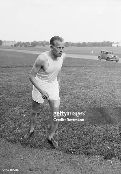 Princeton, NJ- Henry Nielsen, Danish runner who broke Paavo Nurmi's world 3000 meter record last year, by five seconds, was photographed in Palmer...