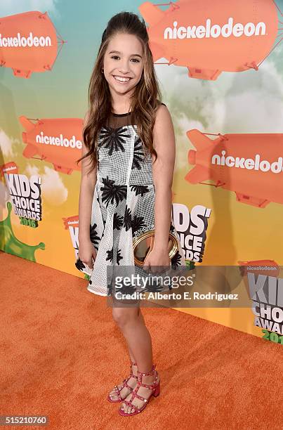 Personality Mackenzie Ziegler attends Nickelodeon's 2016 Kids' Choice Awards at The Forum on March 12, 2016 in Inglewood, California.