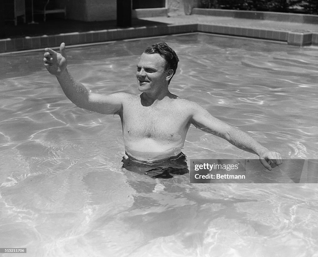 James Cagney Beckoning from Swimming Pool