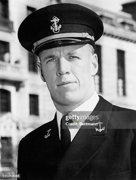 Annapolis, MD- Phil Monahan, shown here in U.S. Naval Academy dress uniform, will captain the Navy football team during the 1954 season. The...