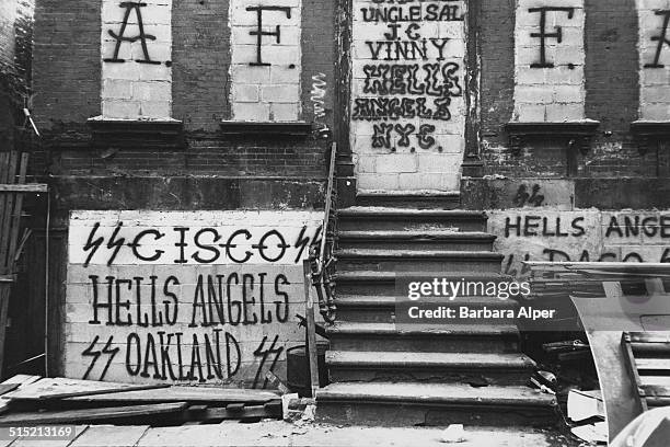 Grafitti on East Third Street, near the headquarters of the Manhattan chapter of the Hell's Angels Motorcycle Club, New York City, 1981.