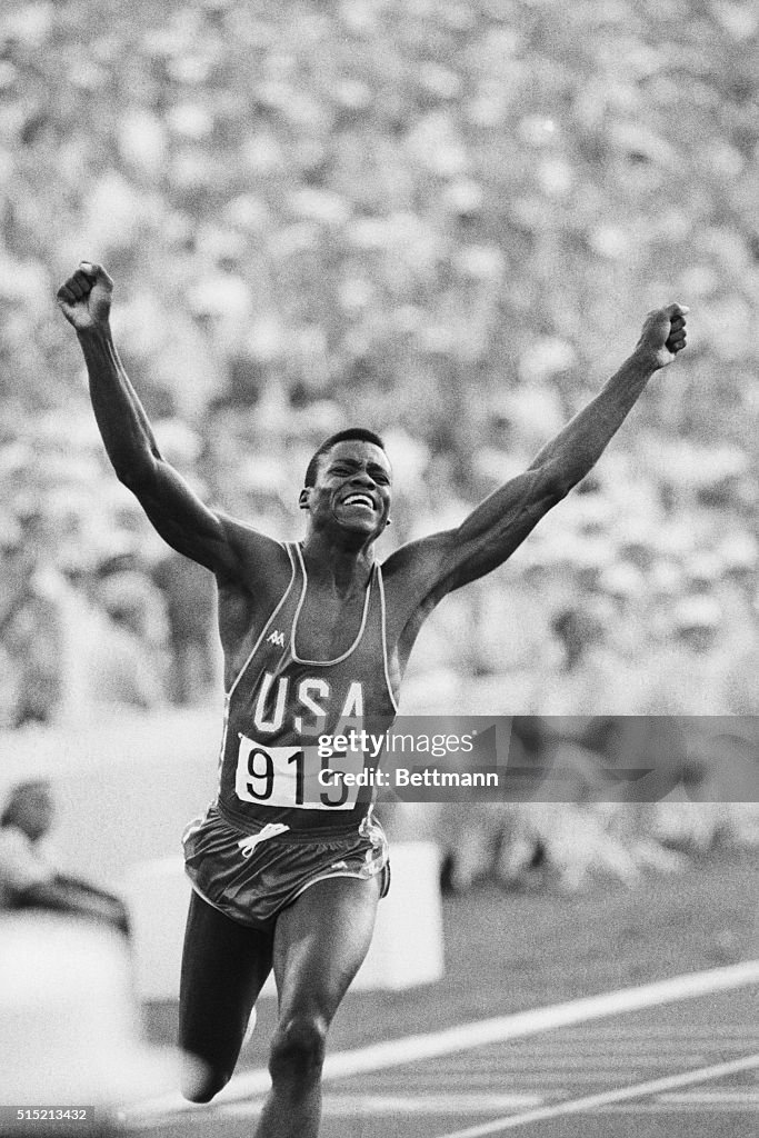 Carl Lewis Winning Gold Medal in 100-Meter Sprint