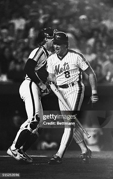 New York, NY- Gary Carter at bat, striking out in the fourth inning of the game against the Houston Astros. Mike Scott of the Astros limited the New...