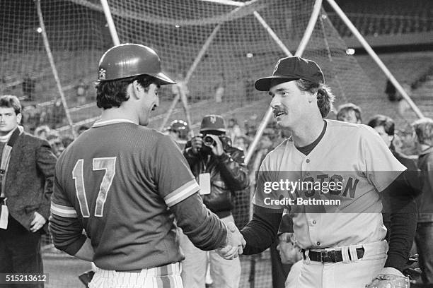 New York, New York- New York Mets' Keith Hernandez , and Red Sox' Wade Boggs wish each other well before the start of the World Series.