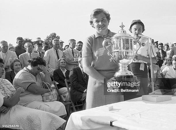 Mamaroneck, NY- Miss Jackie Pung sits with her head in her hands as she watches Miss Betsy Rawls of Spartanburg, South Carolina receive the winner's...