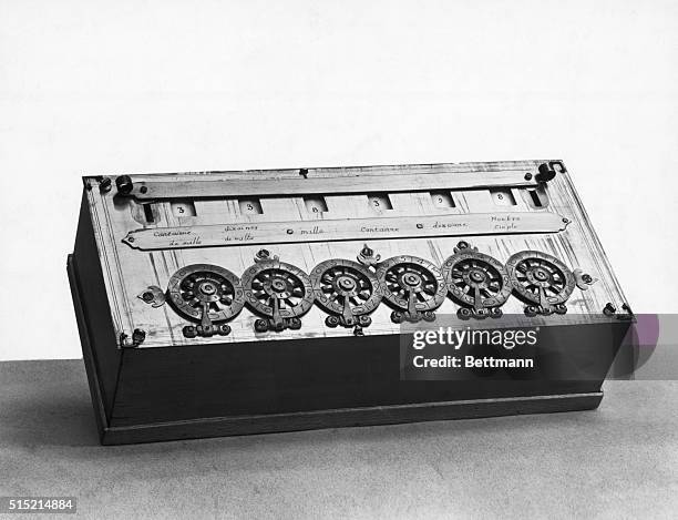 An early calculating machine invented by French scientist and philosopher Blaise Pascal.