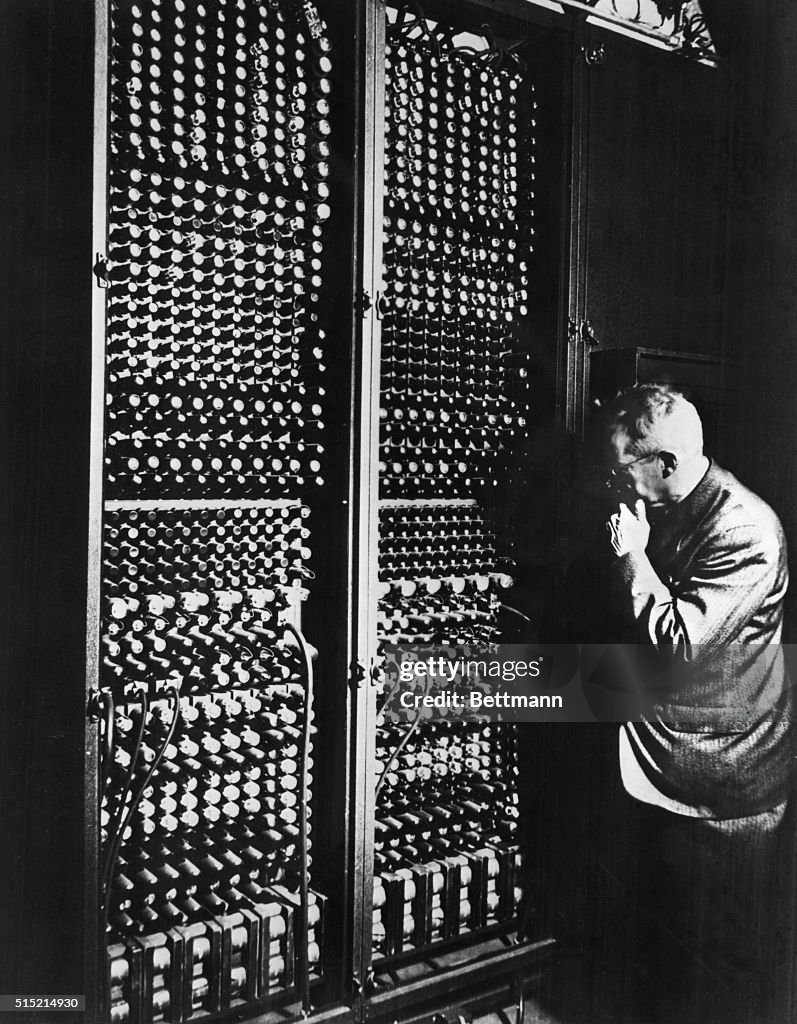 Eniac Computer Module ENIAC computer. A rear view of two accumulators of the ENIAC showing ...
