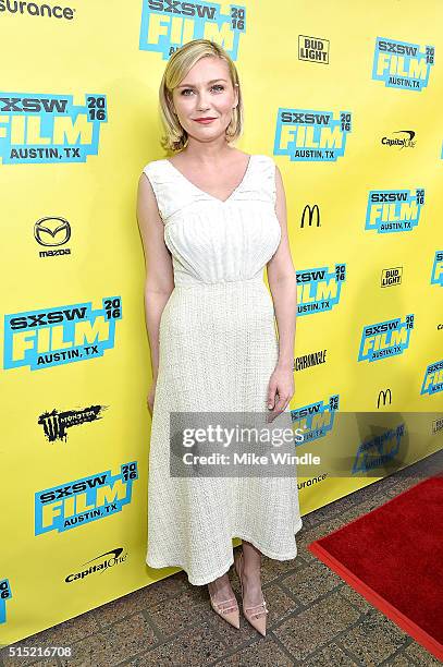 Actress Kirsten Dunst attends the screening of "Midnight Special" during the 2016 SXSW Music, Film + Interactive Festival at Paramount Theatre on...