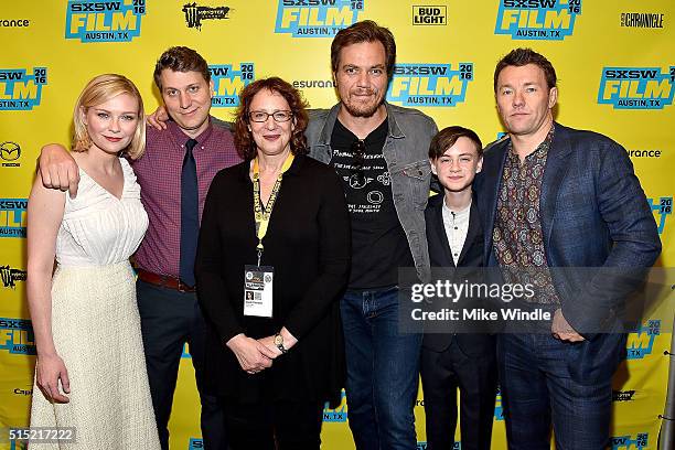 Kirsten Dunst, Jeff Nichols, SXSW Film Festival Director Janet Pierson, Michael Shannon, Jaeden Lieberher and Joel Edgerton attend the screening of...