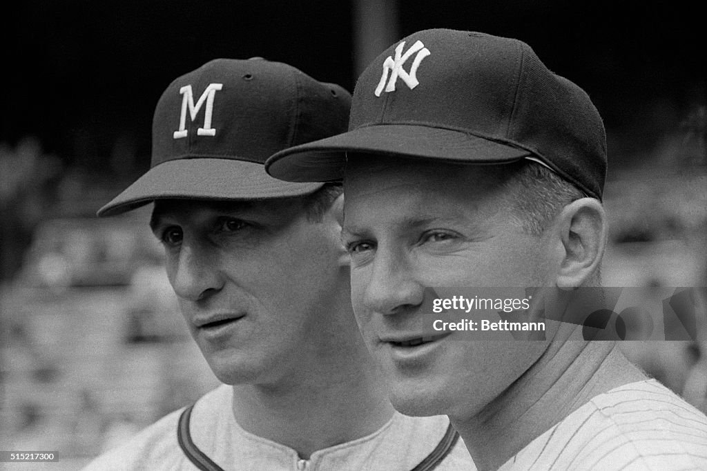 Pitchers Warren Spahn and Whitey Ford (R)