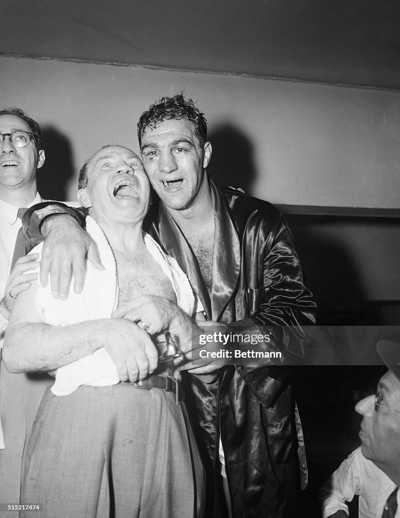 Rocky Marciano and Manager Laughing