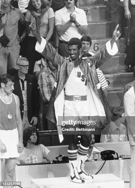 Montreal, Quebec, CanadaUSA's Leon Spinks waves to the crowd after he was awarded the gold medal for light heavyweight boxing.