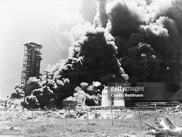 Texas City, TX- Smoke engulfs the Monsanto Chemical Plant, Texas City, Texas, as the state rocked from one of the greatest disasters in its history...