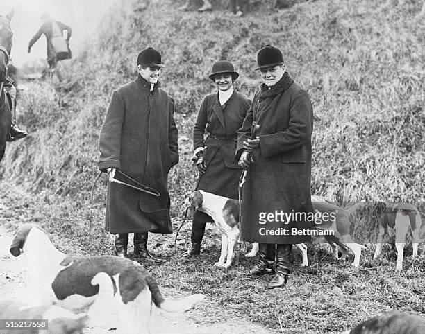 Britain's Chancellor of the Exchequer Winston Churchill enjoys a few days' boar hunting with his son Randolph and Coco Chanel in the forests near...