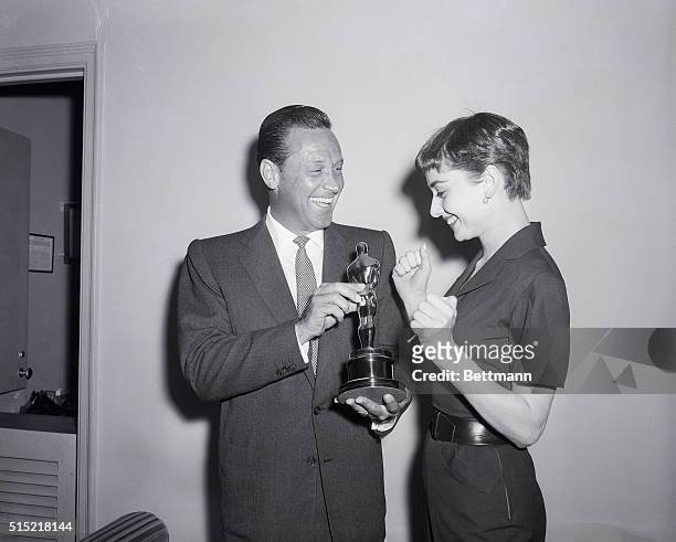 New York, NY- Stage and screen actress Audrey Hepburn, who won Hollywood's Academy Award weeks ago for her performance in the film "Roman Holiday,"...