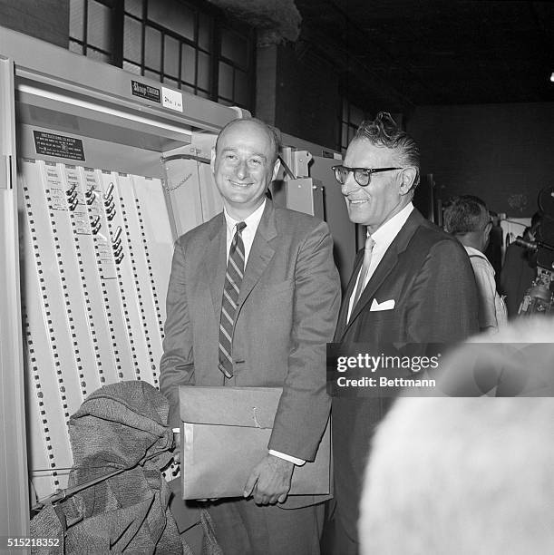 New York, NY- Former Tammany Hall leader Carmine G. De Sapio and Edward I. Koch, his opponent for district leadership of Greenwich Village, stand by...