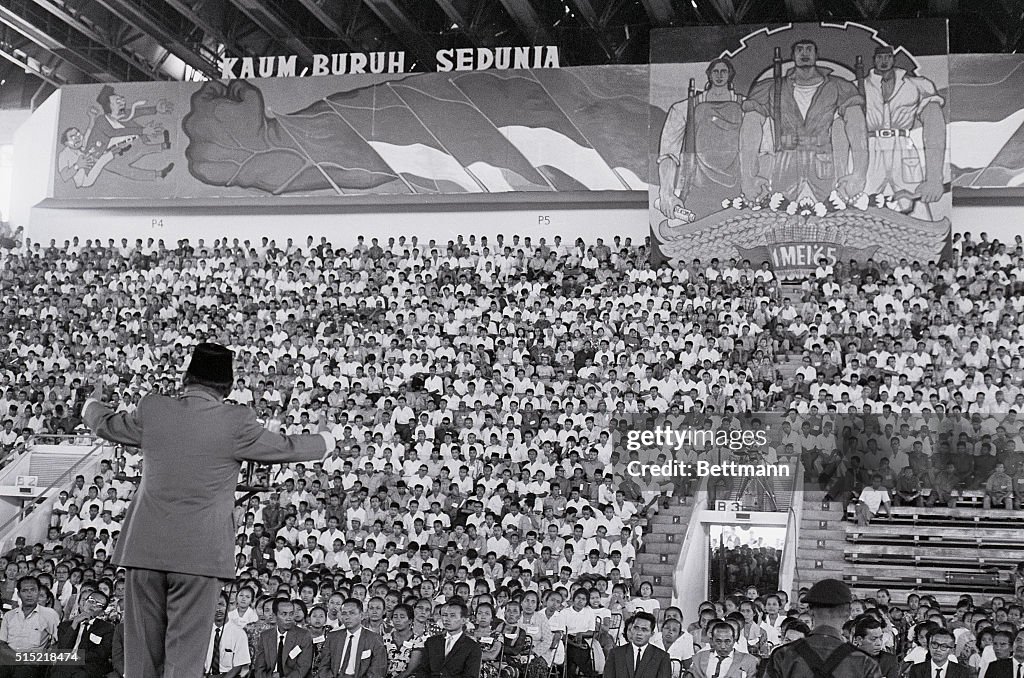 President Sukarno Addressing May Day Rally