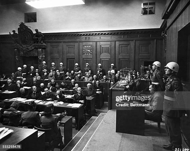 Nuremburg, Germany: Hermann Goering on the witness stand during the Nuremburg trials.