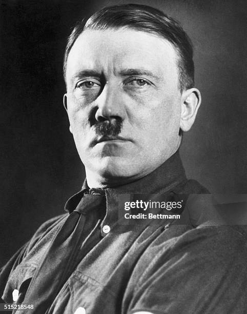 Portrait of Adolf Hitler , head of of the Nazi party in Germany. Head and shoulders, full face. Undated.