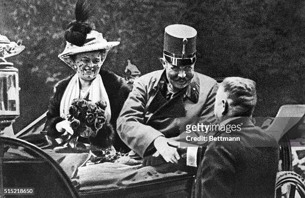 Archduke Ferdinand and his wife Sophie one hour before they would be shot a killed by Serb nationalist Gavrilo Princip as they drove through the...