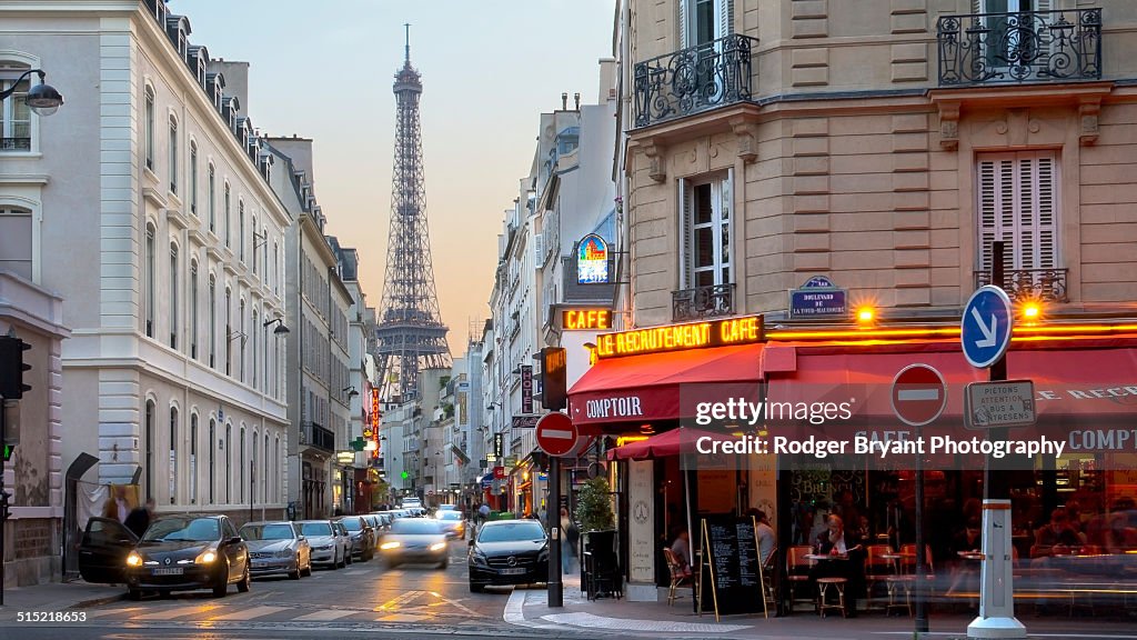 Paris cafe with Eiffel Tower in the background