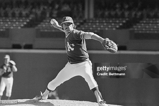 Cincinnati, Ohio- Oakland's Jim Hunter takes careful aim as he mows them down in the second game of the World Series. The A's won 2-1 to take a...