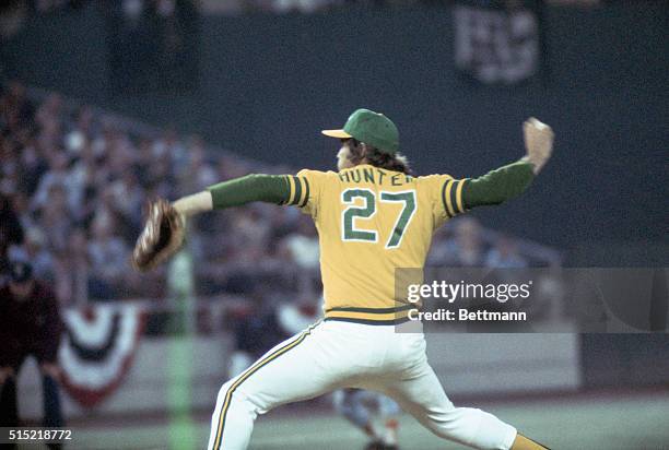 Pittsburgh, PA: Jim "Catfish" Hunter of the Oakland Athletics shown pitching in All Star game.
