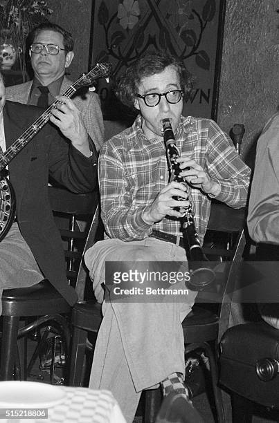 New York, NY- Woody Allen plays clarinet with a band in a New York nightclub late 4/3 before learning he had won two Oscars in the Academy Awards...