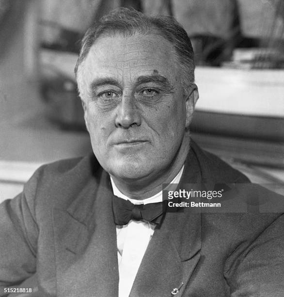 President Franklin Delano Roosevelt sits in his office in Washington, DC, on January 30 his 54th birthday.