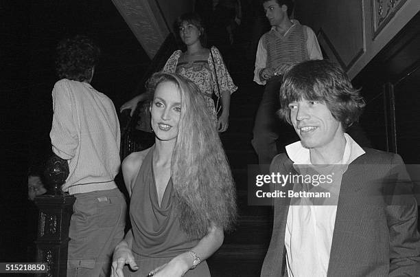 New York, New York- Rock star Mick Jagger , and model Jerri Hall are a twosome at Studio 54, a popular New York disco. They were among those...