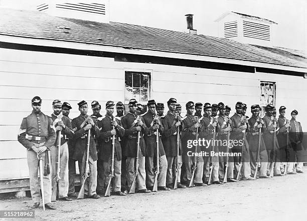 Company E, Fourth Colored Infantry, at Fort Lincoln. Photograph by William Morris Smith.